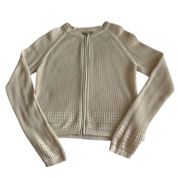 Mossimo Women's S Tan Zip Up Knit Cropped Long Sleeves Crew Neck Sweater Top - Picture 6 of 16